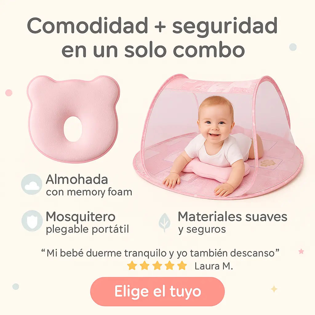 Combo Almohada Bebe + Cuna Mosquitero Plegable - Ergonomía y Practicidad en una Sola Compra - Pocos Combos Disponibles !!