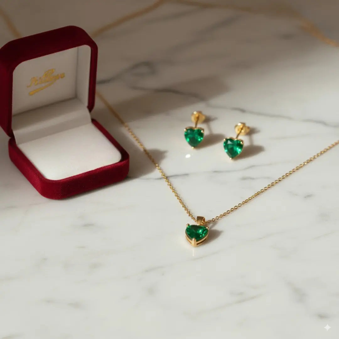 Corazón de Esmeralda – Set de Cadena y Aretes – Edición Especial