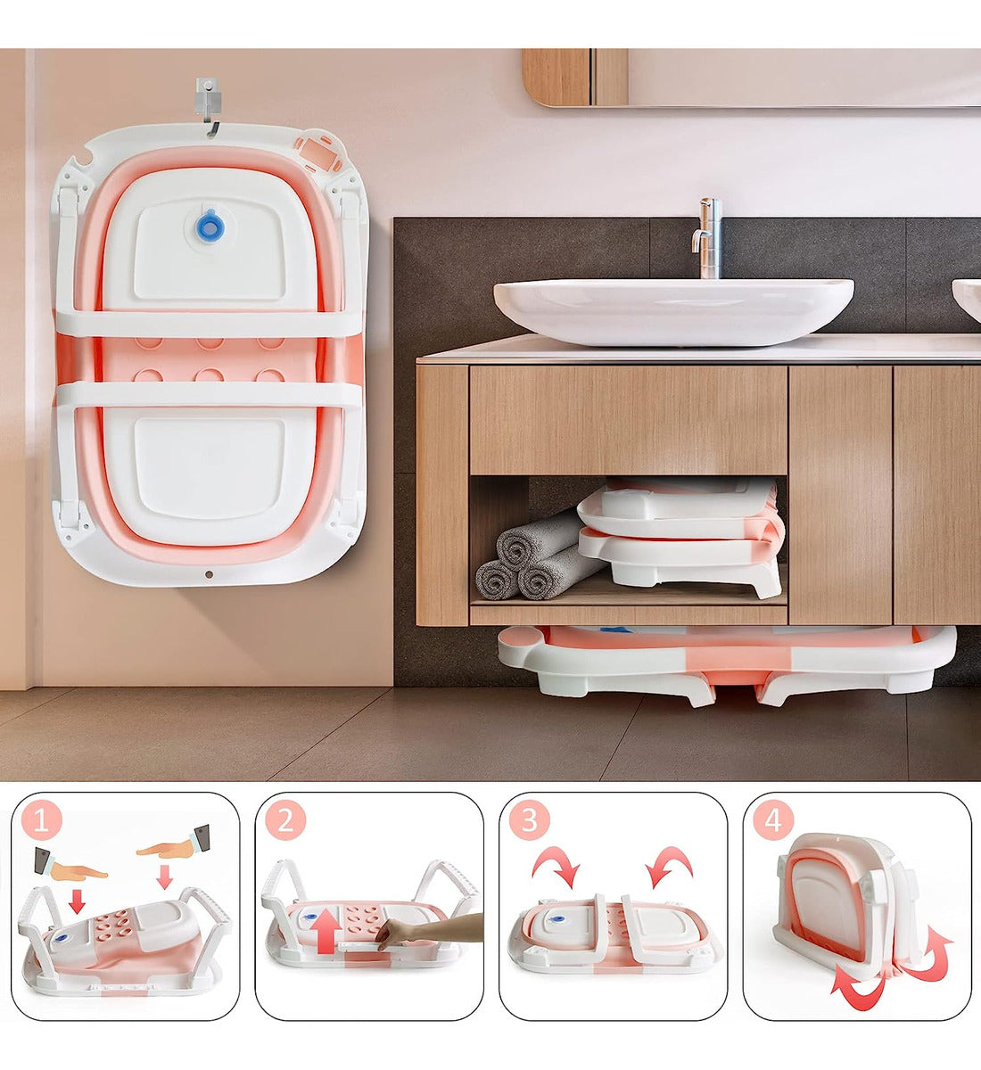 Bañera Plegable con Termómetro + Cojín