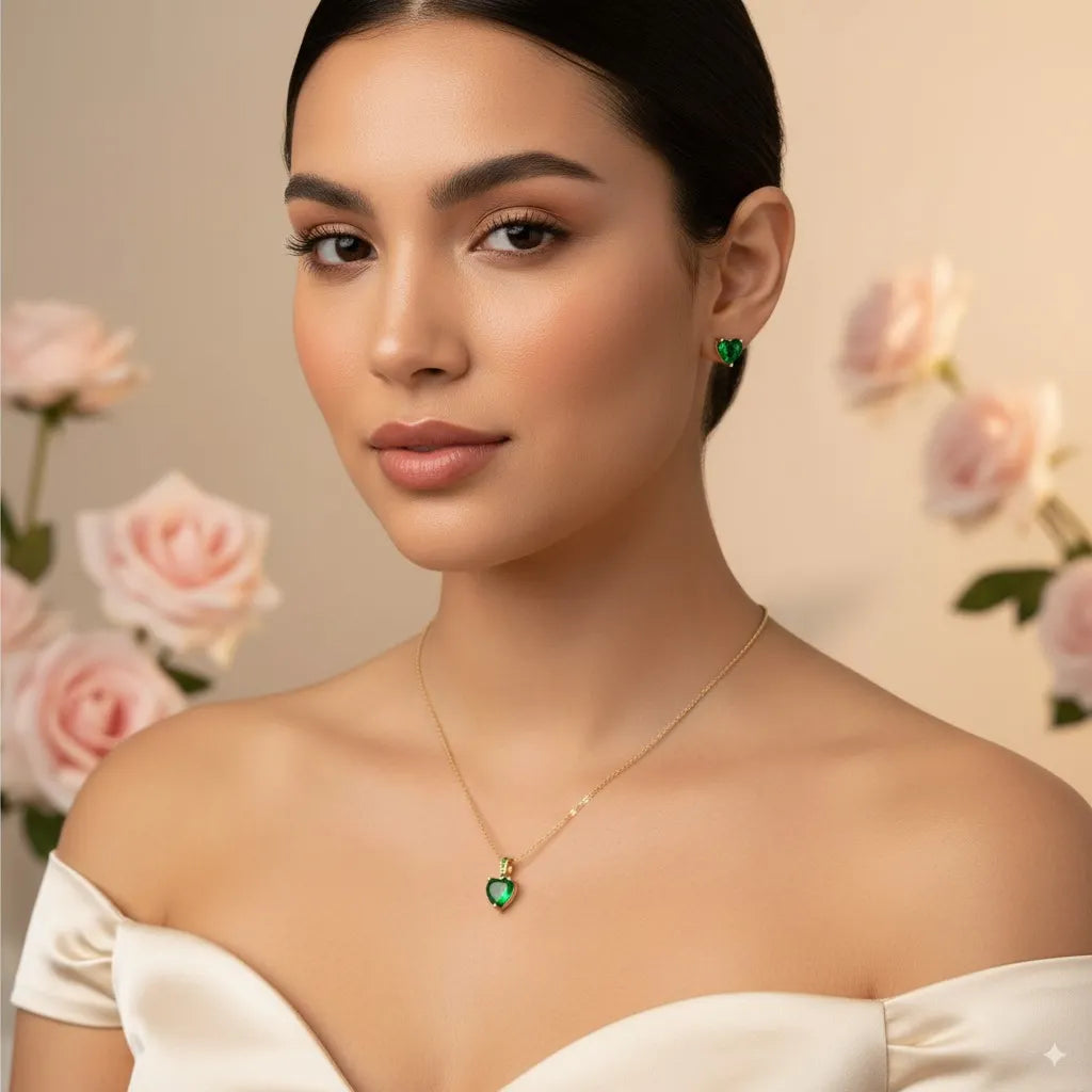 Corazón de Esmeralda – Set de Cadena y Aretes – Edición Especial
