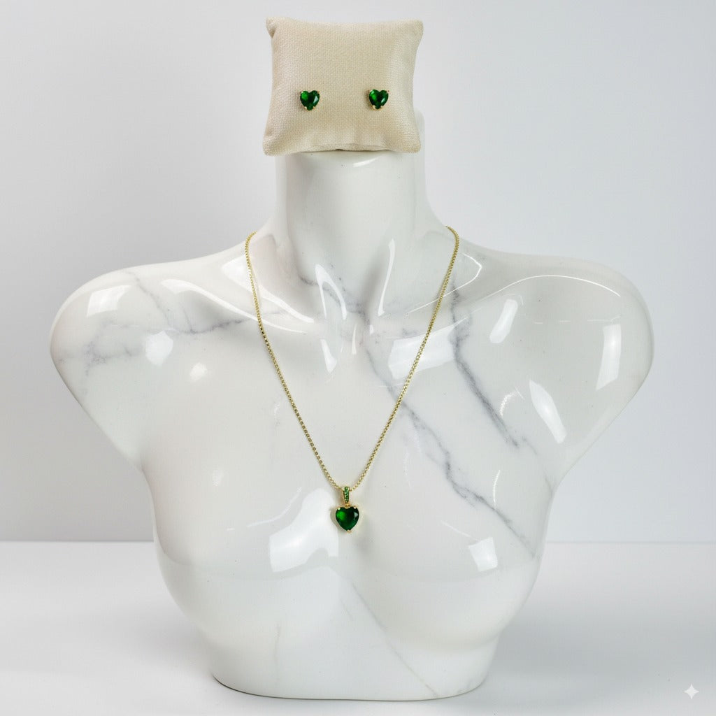 Corazón de Esmeralda – Set de Cadena y Aretes – Edición Especial